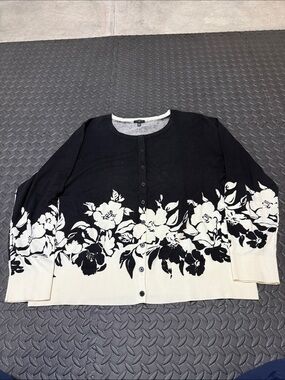 Talbots Women’s black and white floral border cardigan 2X